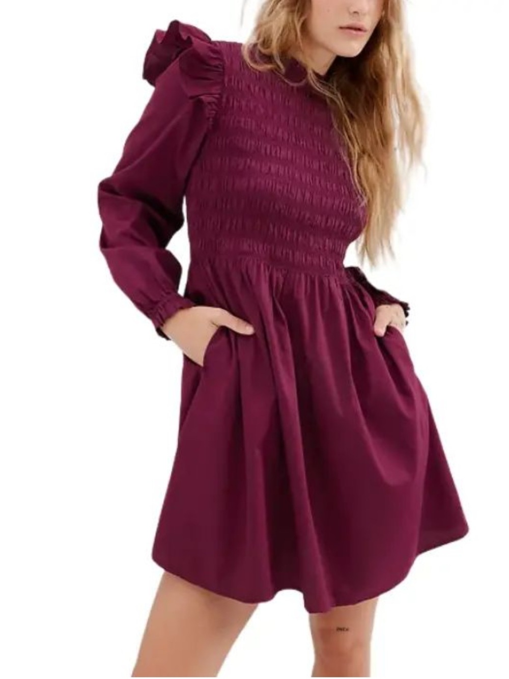 GAP Smocked Ruffle Shoulder Mini Dress